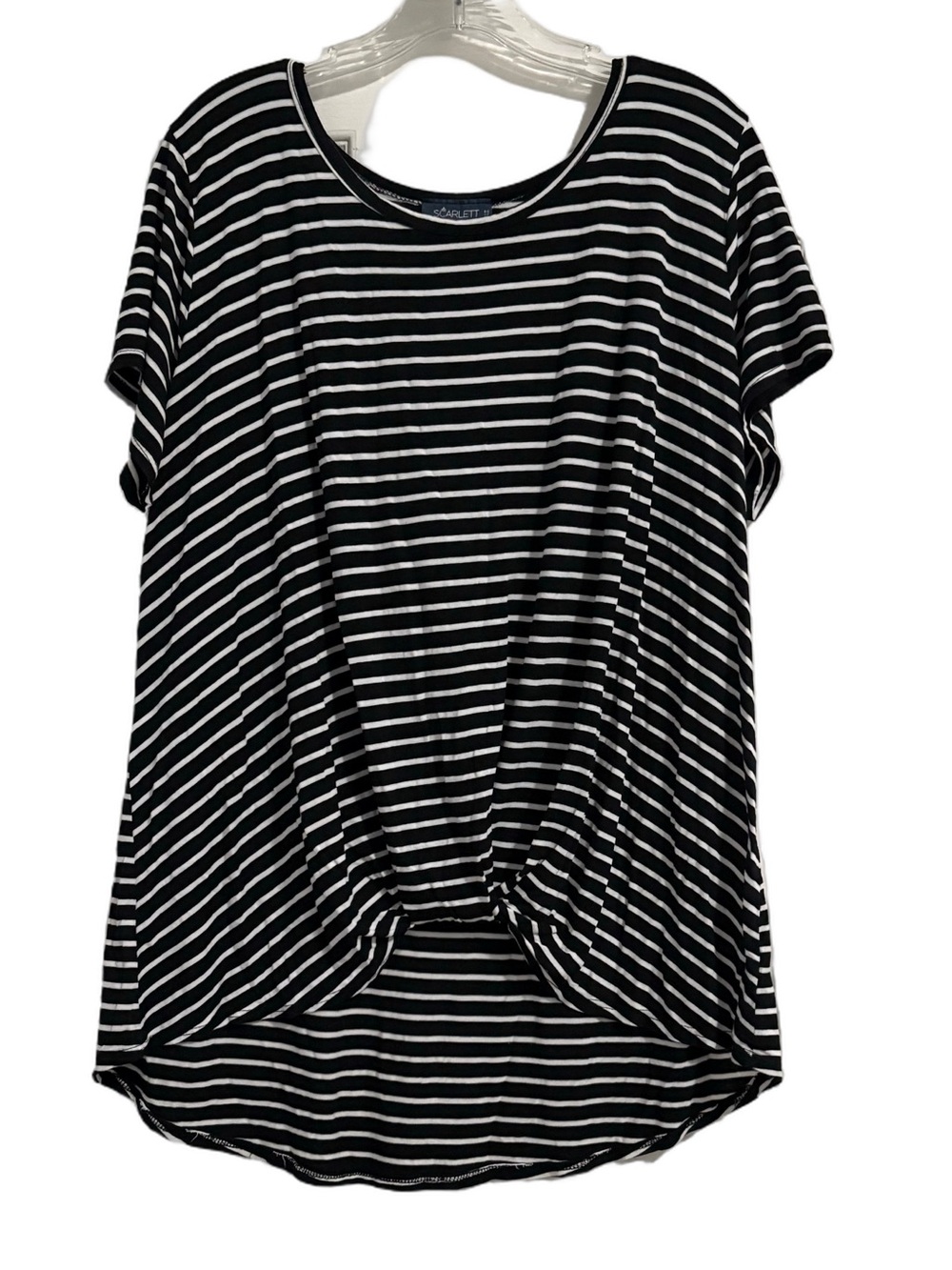 Striped Knot-Front Short Sleeve Top